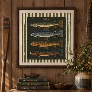 Affiche de pêche à la truite vintage Art mural de