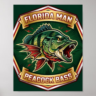 Affiche de pêche Badge Bass Paon Florida Man