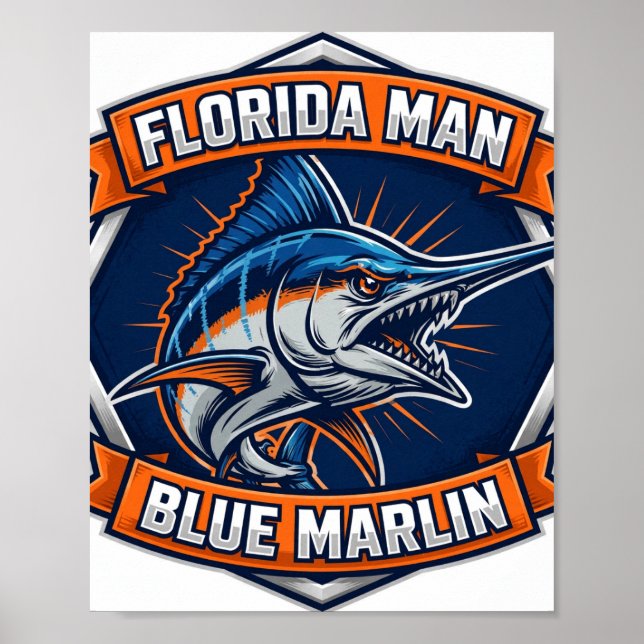 Affiche de pêche Badge Florida Man Marlins Bleus (Devant)