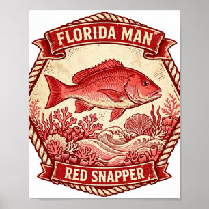Affiche de pêche Badge Vivaneau Rouge Florida Man