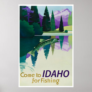 Affiche de pêche Idaho Art de voyage Pacifique Nor