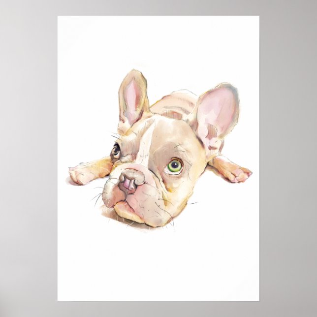 Affiche de peinture à l'aquarelle de Bouledogue Fr (Devant)