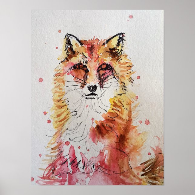 Affiche de peinture à l'aquarelle du renard rouge  (Devant)