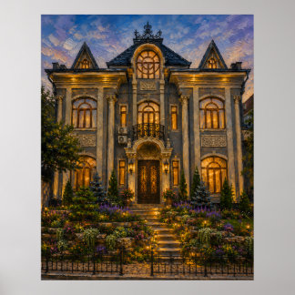 Affiche de peinture à l'huile de jardin de maison