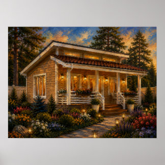 Affiche de peinture à l'huile du jardin de cottage