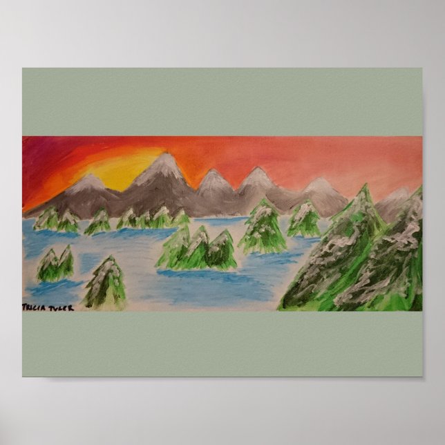 Affiche de peinture acrylique du paysage de neige (Devant)