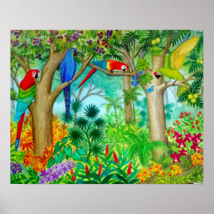 Affiche de peinture d'aquarelle de jungle de