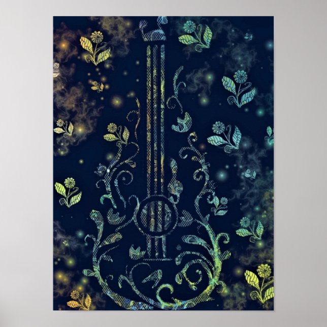 Affiche de peinture de guitare de fleurs (Devant)