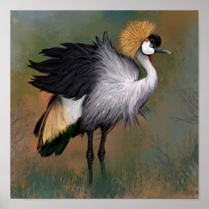 Affiche de peinture d'oiseau Grue couronnée grise
