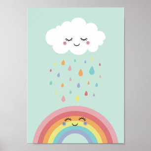 Affiche de pépinière arc-en-ciel de nuage mignon p