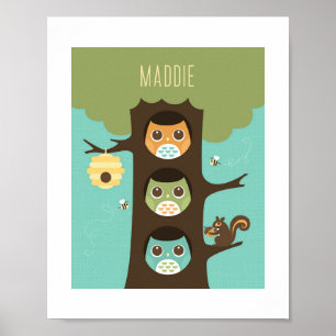 Affiche de pépinière personnalisée de hibou impres