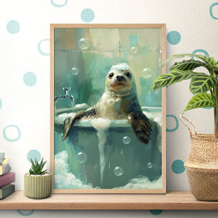 Affiche de Phoque Mignon dans un Bain de Bulles