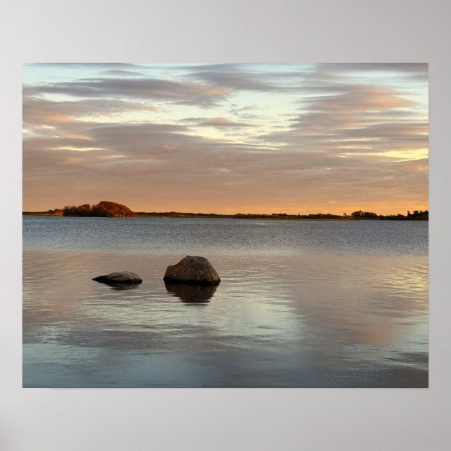 Affiche de photo de coucher de soleil sur l'étang (Devant)