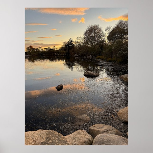 Affiche de photo de coucher de soleil sur l'étang (Devant)