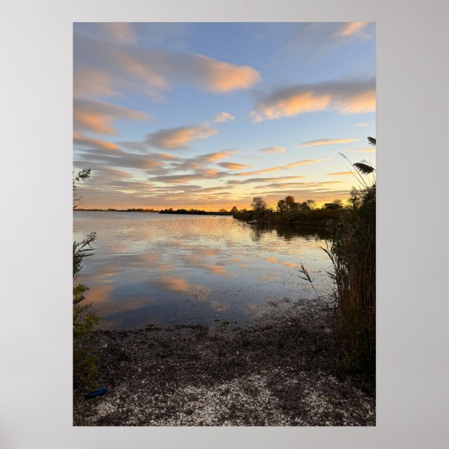Affiche de photo de coucher de soleil sur l'étang (Devant)