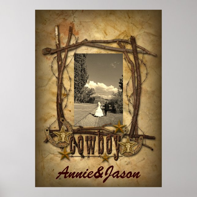 affiche de photo de mariage de cow-boy de pays occ (Devant)