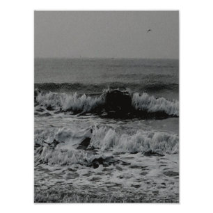 Affiche de photographie de vague océanique en noir
