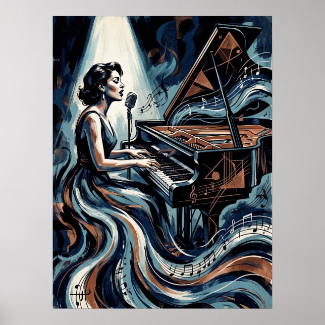 Affiche de piano Art Déco musique vintage (Devant)