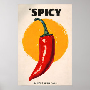 Affiche de piment fort, Art mural de cuisine rétro