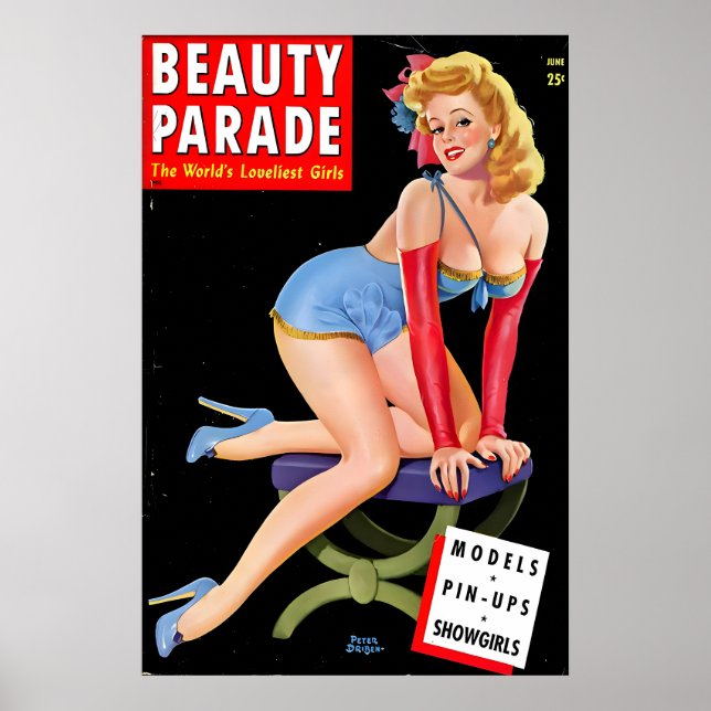 Affiche de pin-up des années 1940 et toile de dame (Devant)
