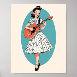 Affiche de Pin-Up Vintage Jouant de la Guitare Aco