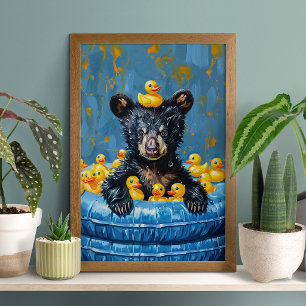 Affiche de piscine en caoutchouc d'ours noir drôle