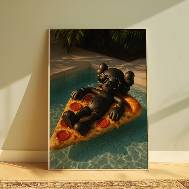 Affiche de piscine flottante pizza drôle d'été (Créateur téléchargé)