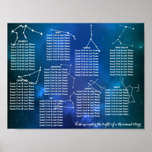 Affiche de placement de table de mariage nuit étoi