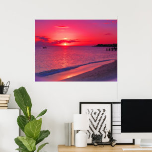 Affiche de plage de coucher de soleil tropical
