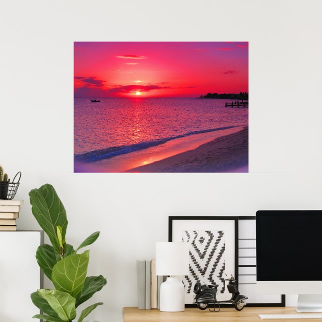 Affiche de plage de coucher de soleil tropical (Bureau à domicile)