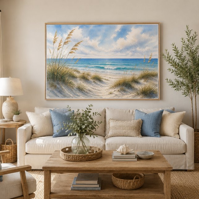 Affiche de plage d'herbe côtière | Horizon Bleu  (Créateur téléchargé)