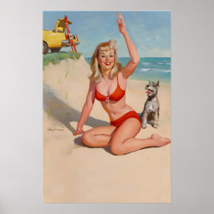 Affiche de plage pin-up d'Elvgren des années 1960