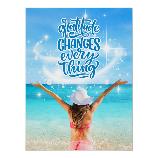 Affiche de plage tropicale : La gratitude change t (Devant)