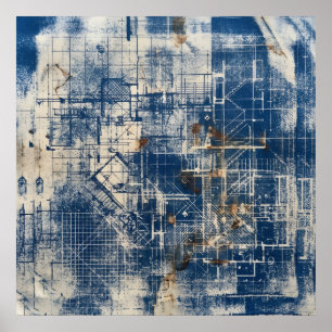 Affiche de plan architectural bleu