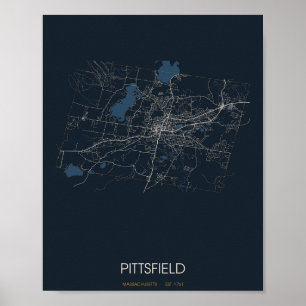 Affiche de plan de rue de Pittsfield Massachusetts