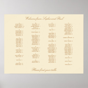 Affiche de plan de salle alphabétique beige crème
