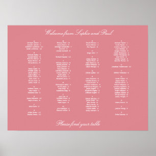 Affiche de plan de salle alphabétique Rose Pâle