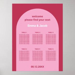 Affiche de plan de table à 6 places Arc Magenta Ro