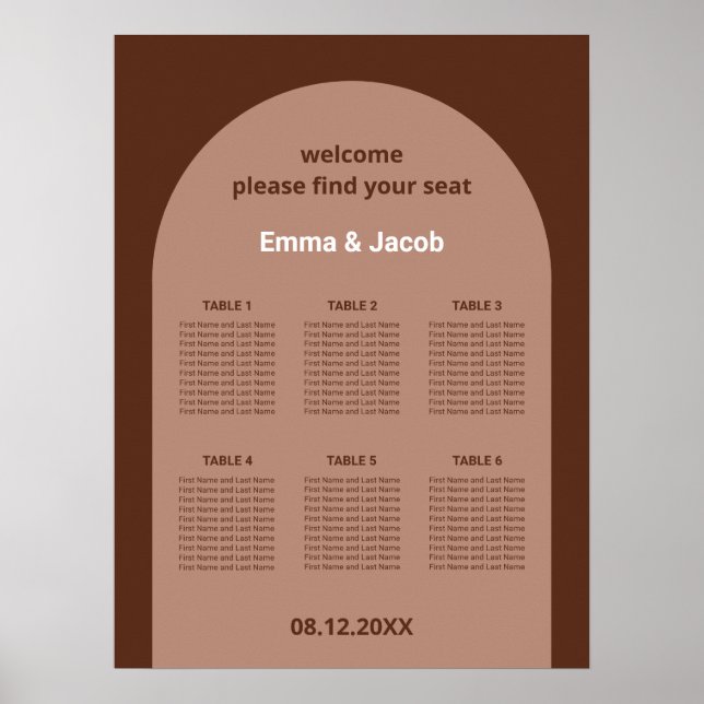Affiche de plan de table Arch 6 Marron Mocha (Devant)