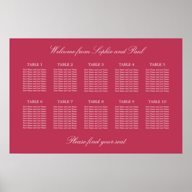 Affiche de plan de table Carmine Magenta 10 (Devant)