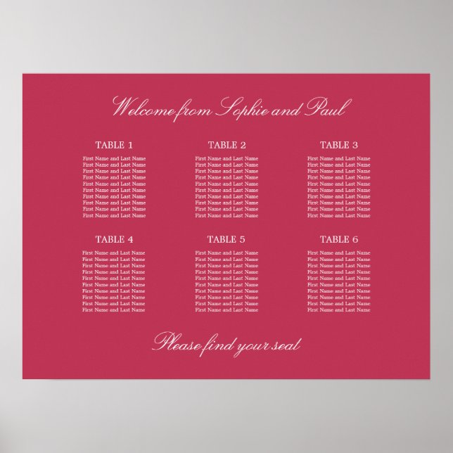 Affiche de plan de table Carmine Magenta 6 (Devant)
