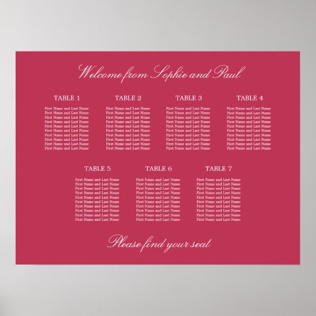 Affiche de plan de table Carmine Magenta 7 (Devant)