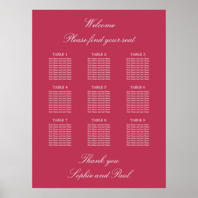 Affiche de plan de table Carmine Magenta 9 (Devant)