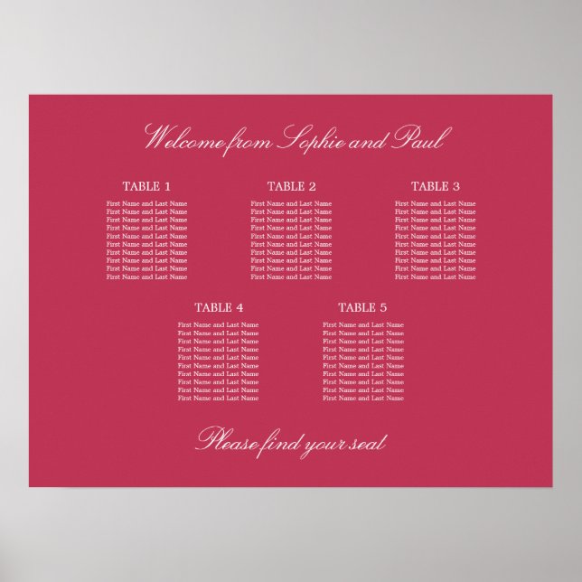 Affiche de plan de table Carmine Magenta Red 5 (Devant)