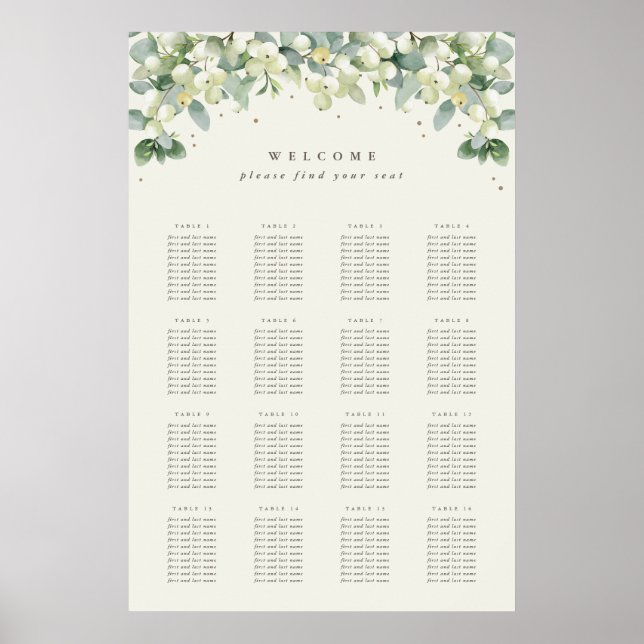 Affiche de plan de table de 24x36" 16 tables de 10 (Devant)