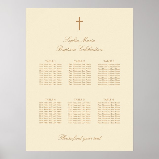 Affiche de plan de table de baptême Cream Beige 6 (Devant)