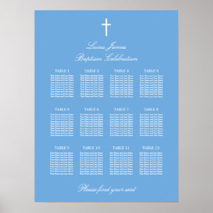 Affiche de plan de table de baptême élégante bleue