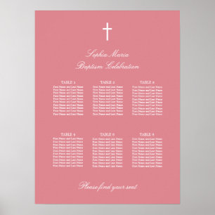 Affiche de plan de table de baptême rose pâle 6