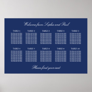 Affiche de plan de table de mariage à 10 tables Bl