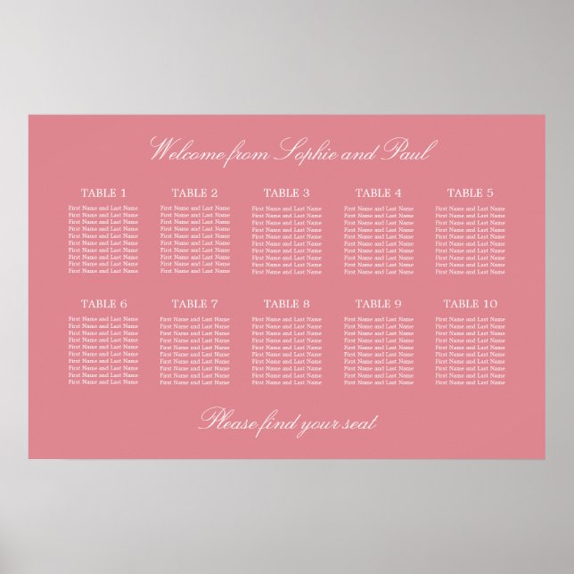 Affiche de plan de table de mariage à 10 tables Ro (Devant)